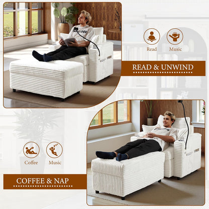 Accent Chair with Storage Ottoman Upholstered Living Room Chairs for Reading Chair with Chaise Lounge Chairs Indoor, Comfortable Armchair for Bedroom