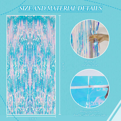 3 Pack Foil Fringe Backdrop - Iridescent Shiny Tinsel Curtains for Party Decoration/Photo Booth Props - 3.3x8.2 FT Metallic Foil Backdrop for Birthday, Wedding, Graduation, Christmas.