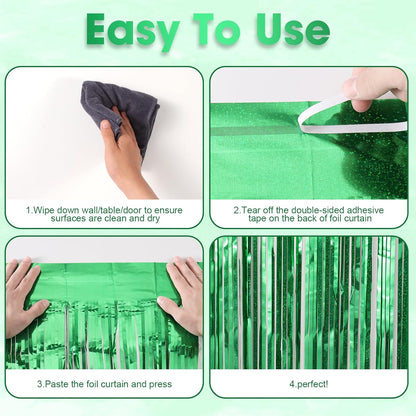 3 Pack 3.3 x 8.2 ft Laser Green Foil Fringe Backdrop Curtains, Tinsel Streamers Birthday Party Decorations, Fringe Backdrop for Graduation, Baby Shower, Gender Reveal, Disco Party