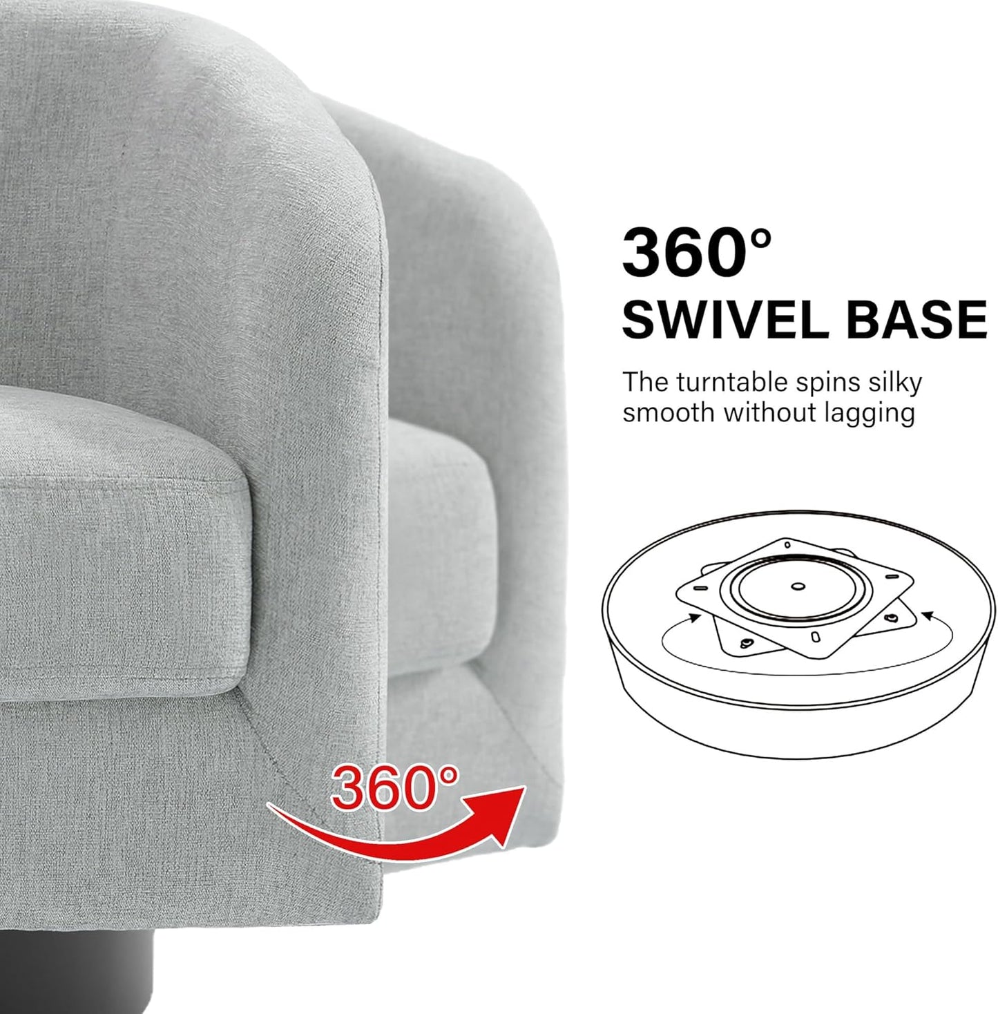 Swivel Barrel Accent Chair, Modern Round Chenille Fabric Arm Chair for Living Room, Bedroom, Comfy Club Reading Chairs for Adults（Chenille Fabric, Light Grey, Set of 2