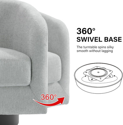 Swivel Barrel Accent Chair, Modern Round Chenille Fabric Arm Chair for Living Room, Bedroom, Comfy Club Reading Chairs for Adults（Chenille Fabric, Light Grey, Set of 4