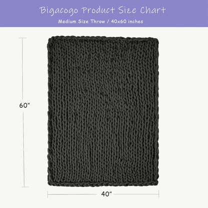 Bigacogo Chunky Knit Throw Blanket for Couch, 40x60 inches, 100% Hand Knitted with Thick Jumbo Chenille Yarn, Cozy Soft Large Rope Knot Cable Crochet Blankets for Sofa Bed Living Room, Dark Grey
