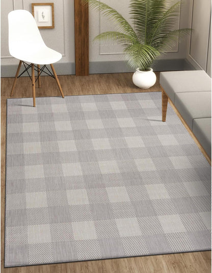 CAMILSON Outdoor Rug - Modern Area Rugs for Indoor and Outdoor Patios, Kitchen and Hallway mats - Easy Cleaning Non Shedding Washable Outside Carpet (5x7, Buffalo - Grey/White)