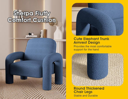 Modern Sherpa Accent Chair, Teddy Upholstered Arm Single Sofa, Cozy Fluffy Reading Chair for Living Room, Bedrooms, Corner (Navy Blue)