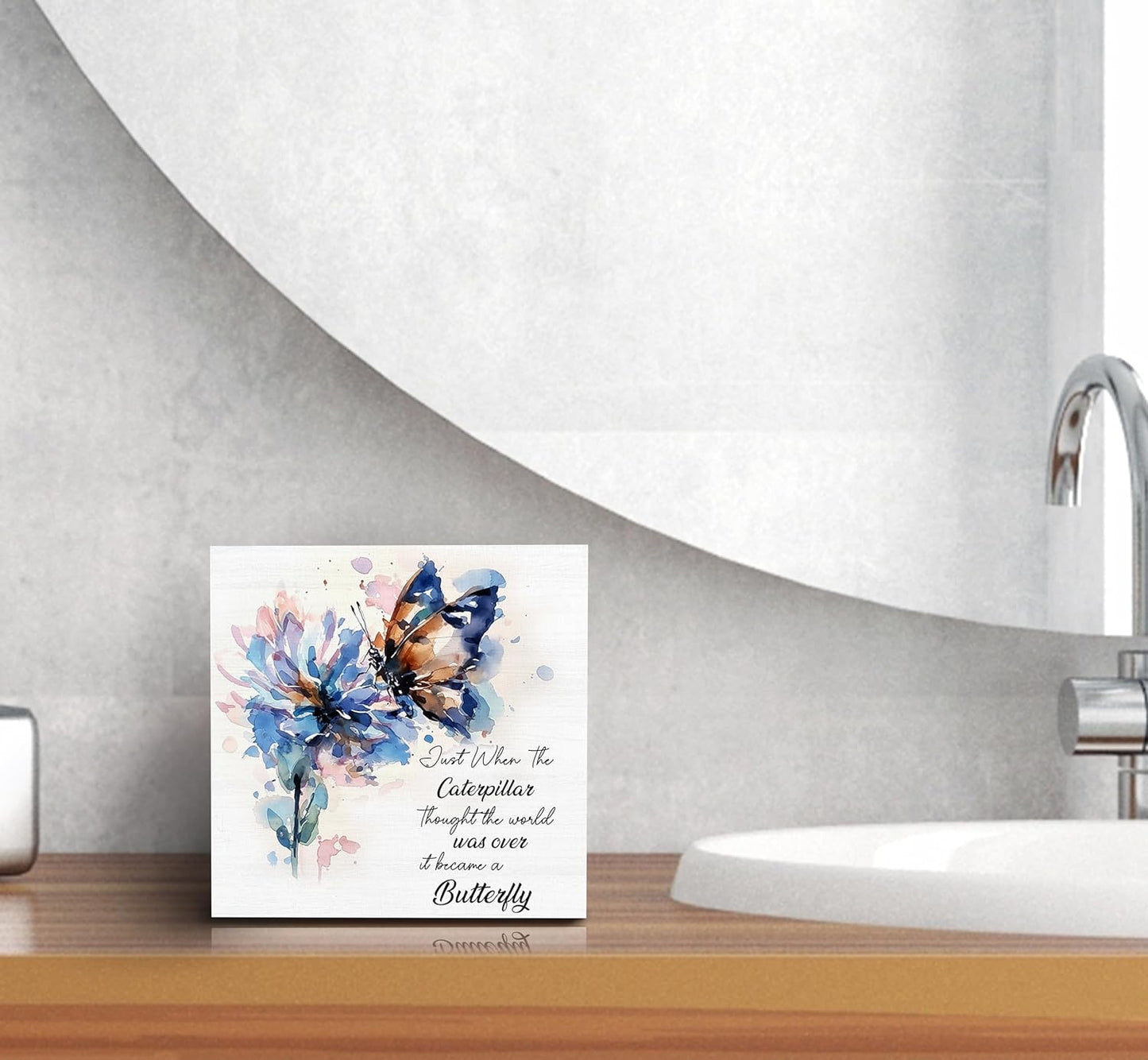 SRADMO Inspirational Desk Signs, Inspirational Butterfly Wood Box Sign Desk Decor, Motivational Desk Decor, Encouragement Theme Wooden Block Box Sign Decoration for Home Office Shelf Table Decor