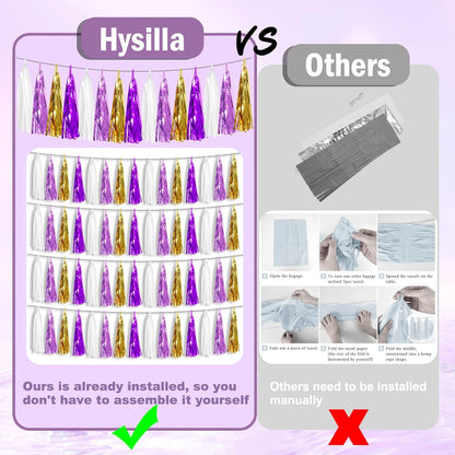 4P Purple-Gold Foil Fringe Metallic Tassel Garland, Tassels Banner Streamers for Parade Floats, Bachelorette, Wedding, Birthday, Halloween, Christmas, Bridal/Baby Shower Party Decorations