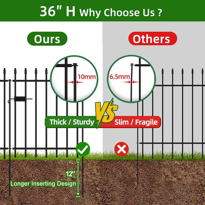 Metal Garden Fence with Gate 36 in H x 10 ft L, 1 Gate + 4 Panels Border Fence Panels Animal Barrier for Dogs, No Dig Garden Fencing for Yard Patio Flower Bed Lawn Outdoor, Black