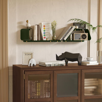 Floating Shelves, Wall Shelf, Set of 3 Wall Mounted Metal Shelves with Unique Design for Wall Storage, Book Shelf, Display Shelves for Bathroom Bedroom Kitchen Living Room for Home Green