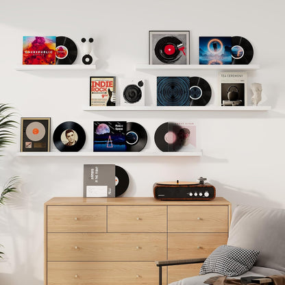 Floating Picture Ledge Shelves 48 Inch Solid Oak Wood Set of 2, Rustic Wall Storage Shelves with Lip, Kids Bookshelf, Photo & Picture Ledge Shelves for Bedroom, Living Room, Kitchen