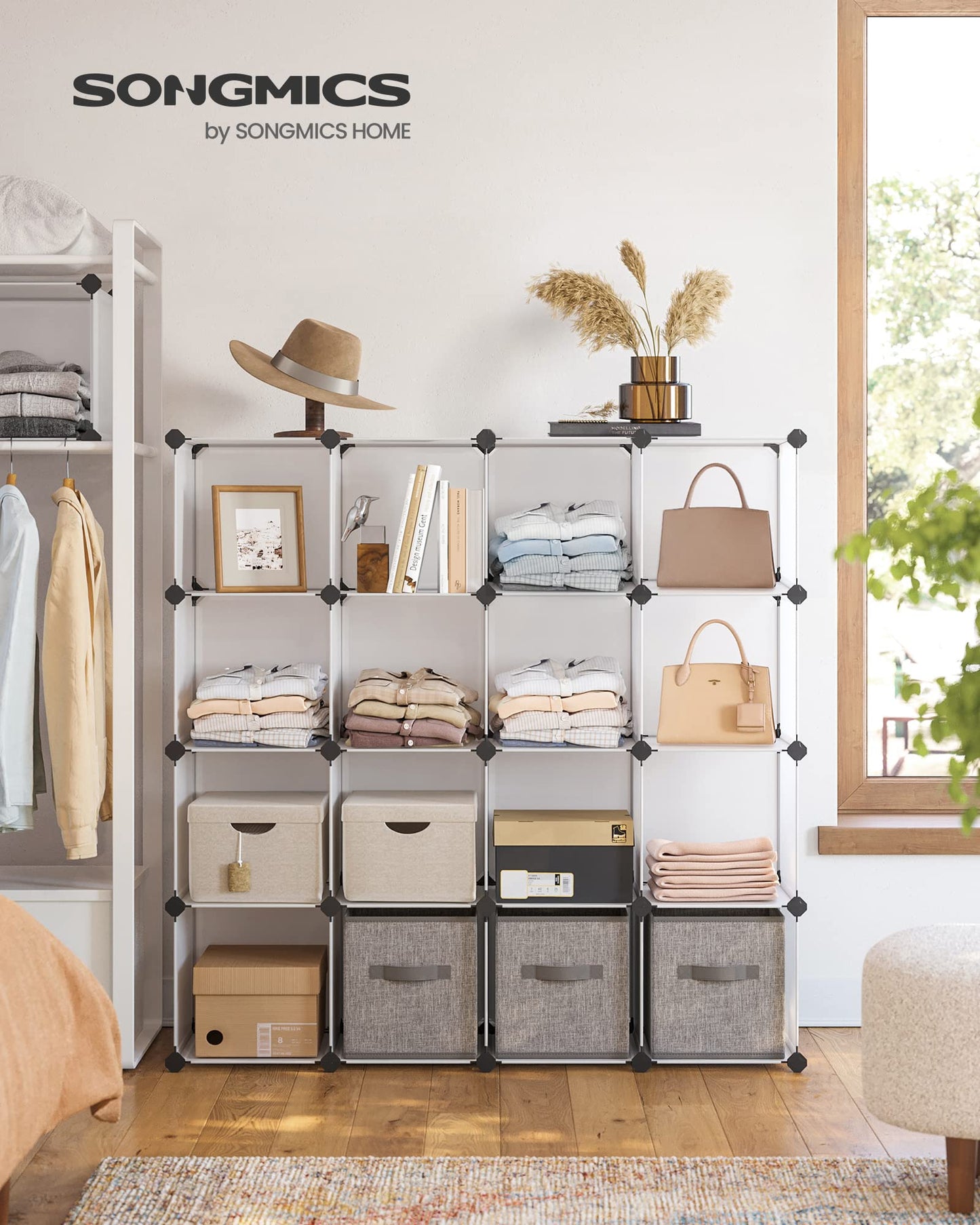 SONGMICS Cube Storage Organizer, Set of 16 Plastic Cubes, Book Shelf, Closet Organizers and