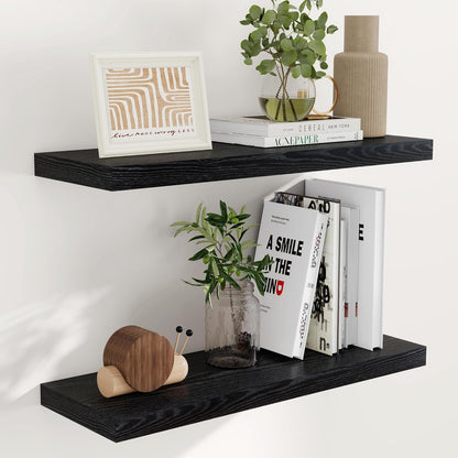 Fun Memories Black Floating Shelves 32 Inch Long, 9 Inch Deep Floating Bookshelf Wall Mounted, Farmhouse Wood Shelves White for Bathroom, Living Room, Bedroom, Home Decor Deep Shelf for Wall Set of 2