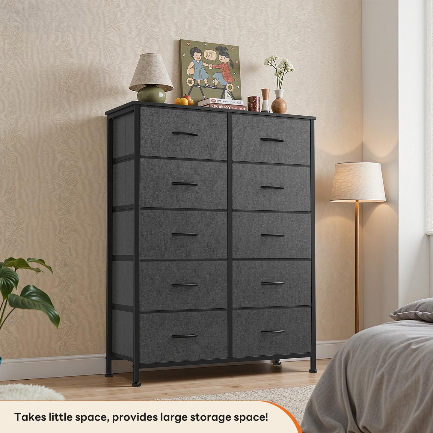 Sweetcrispy 10 Drawer Tall Dresser for Bedroom & Living Room, Grey