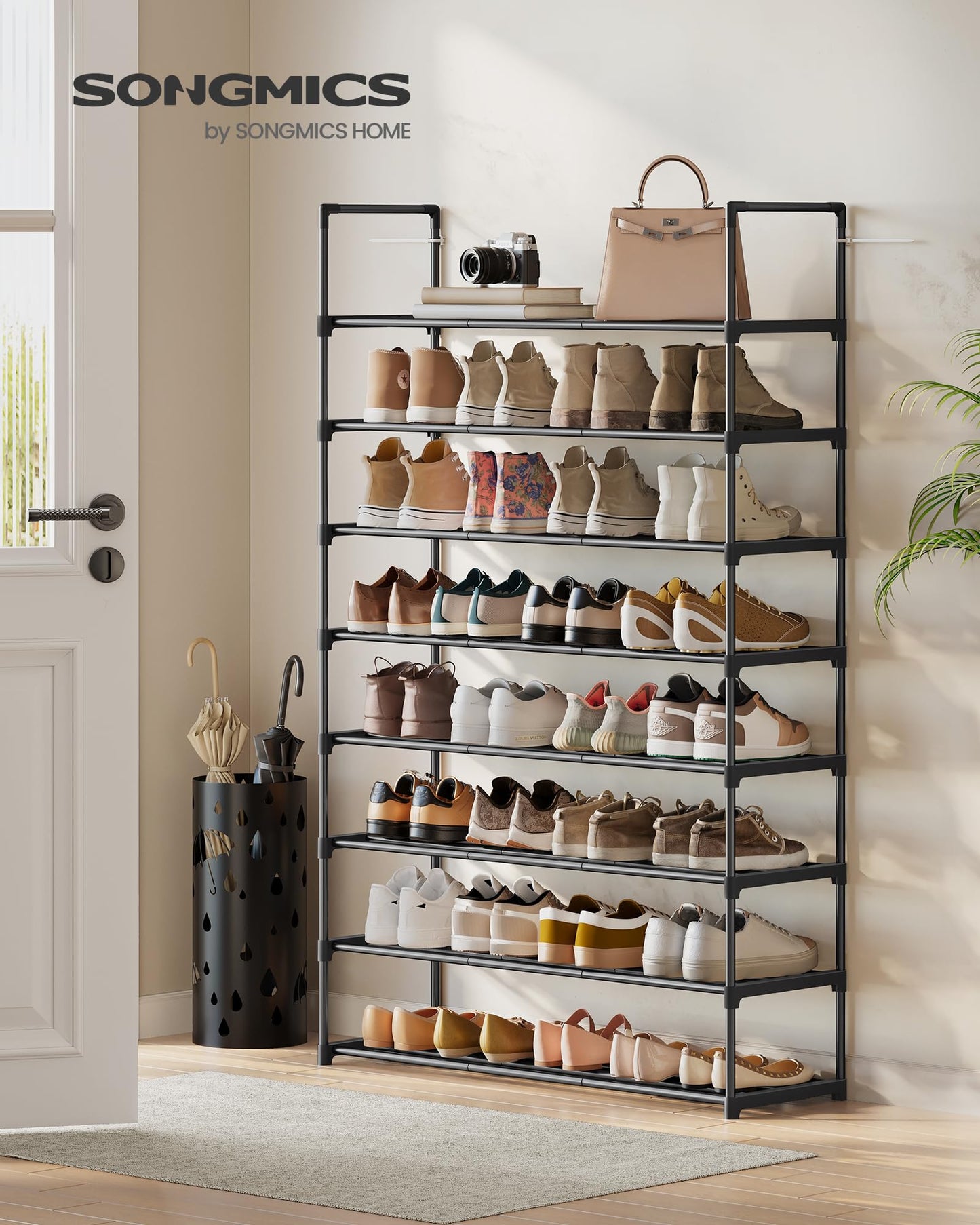 SONGMICS Shoe Rack, 8-Tier Shoe Organizer, Metal Storage Shelf, Upright or Upside Down, for 32-40