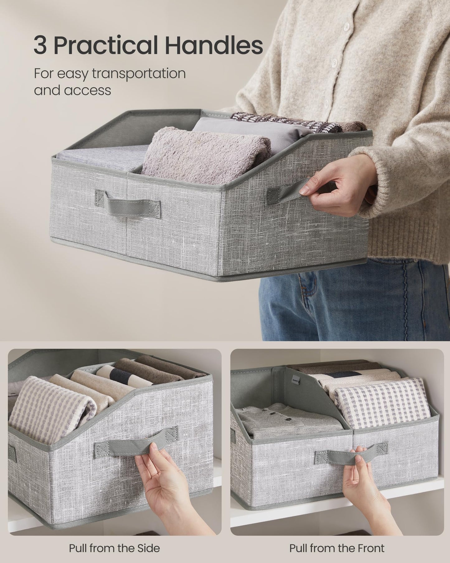 SONGMICS Storage Baskets, Set of 6, Foldable Closet Organizer for Shelves