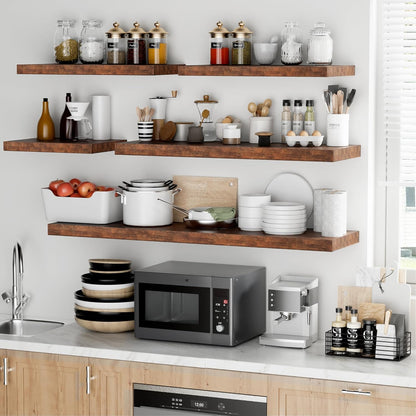 Fun Memories Floating Shelves - 12 Inch Rustic Wooden Wall Shelves - Extra Deeper & Thicker Wall Mounted Storage Shelf for Living Room, Kitchen, Farmhouse - 48" W x 12" D x 1.8" H - Brown