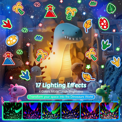 Dinosaur Night Light Projector for Kids Green Dino Toys for Boys, Star Night Lights with Music and Timer, 17 Mode Color Changing Lamp with Remote, Christmas Birthday Gift for Baby Girl Boy
