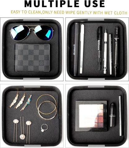 SANZIE Luxury Leather Desktop Storage Small Catchall Organizer Decorative Tray for Entryway Table to Hold Jewelry Watch Cosmetics Keys Phone Wallet, Home & Office Accessories (Metal Silvered, Black)