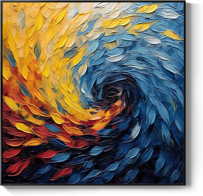 Framed Blue Modern Abstract Wall Art, Minimalist Large Canvas Paintings Artwork for Walls, Blue Yellow Art Prints Pictures for Living Room, Hallway, Bedroom, Office, Bathroom Wall Decor -24x24 Inch