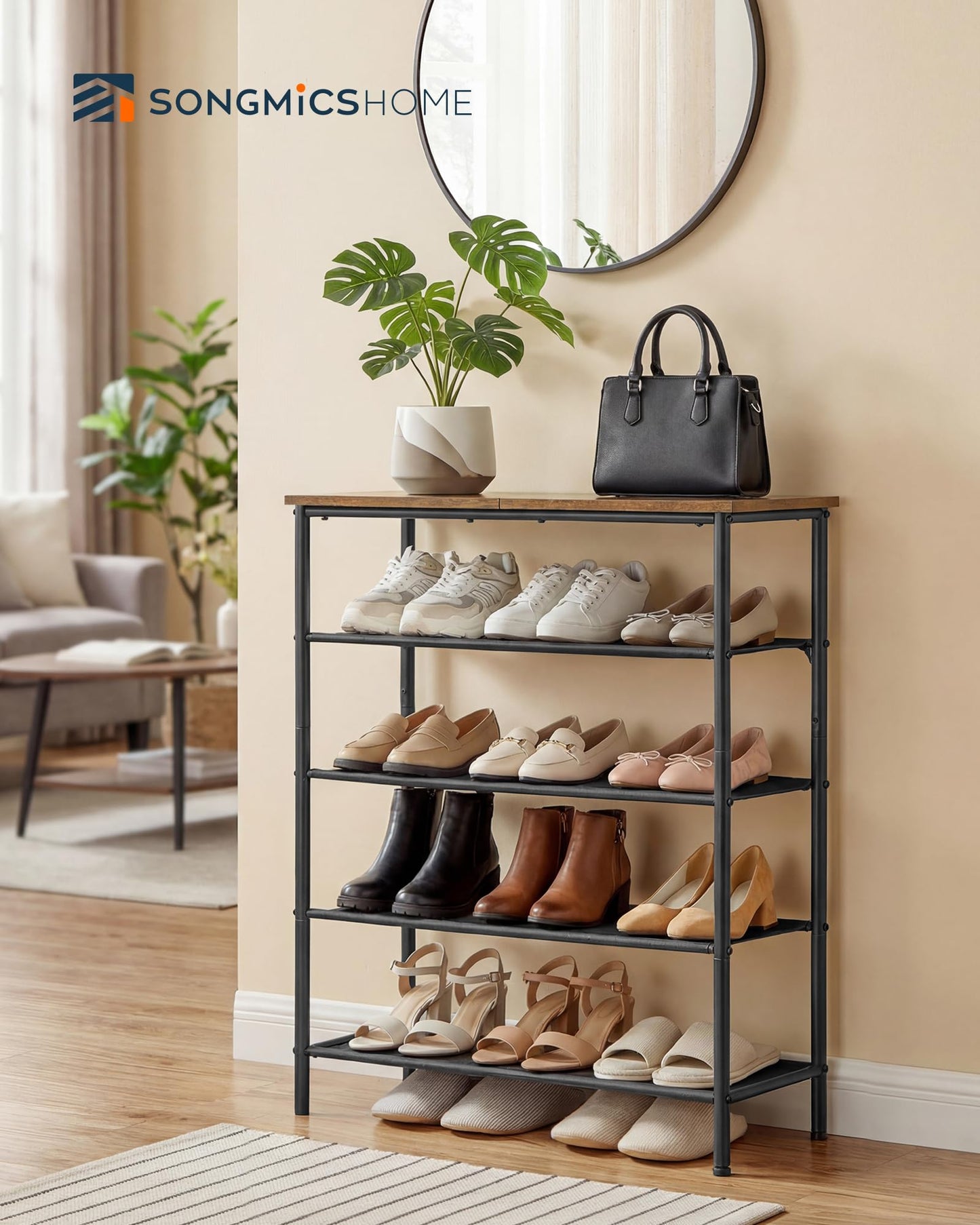 SONGMICS HOME 5-Tier Shoe Rack, Free Standing Shoe Storage Organizer, 12 x 29.7 x 36 Inches, Metal