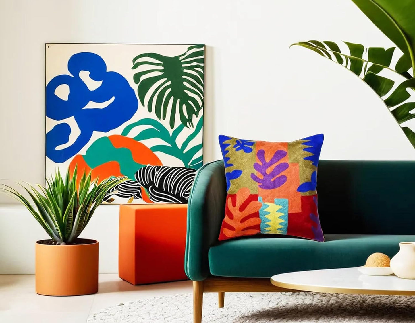 Matisse Decorative Pillow Cover Cutouts Hand Embroidered Abstract Toss Pillows Farmhouse Chair Cushion Contemporary Pillowsham Mid-Century Chair Cushions Wool Size 18x18