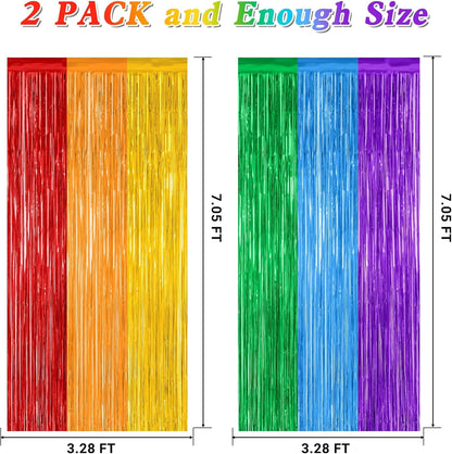2 Pack Rainbow Backdrop Curtains, 3.28 FT x 7.05 FT Colofull Party Decorations, Metallic Tinsel Backdrop Fringe Curtains Party Streamer, Rainbow Party Supplies for Wedding Birthday Party Engagement