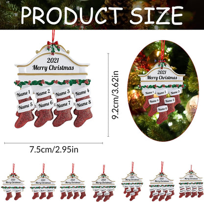 Personalized Christmas Ornaments Family of 2,3,4,5,6,7,8 Custom Christmas Stocking Ornaments with Names, Customized Xmas Day Home Christmas Tree Decora- Family of 8