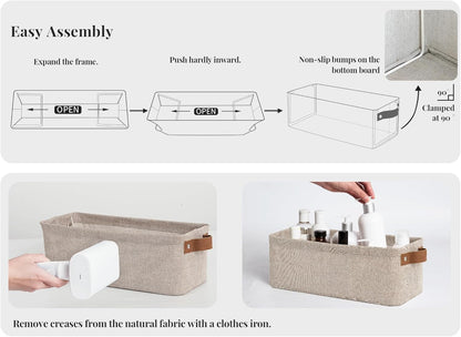 StorageWorks Narrow Storage Bins, Small Basket for Closet and Shelves, Fabric Organizer with Handles, Toilet Paper Storage, Brown and Beige, 2-Pack