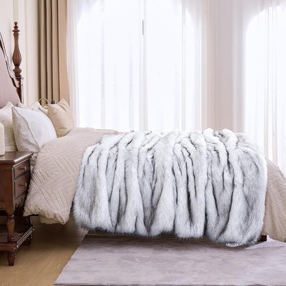 Fluffy Faux Fur Throw Blanket – Super Soft Warm Thick Plush Blanket for Bed, Couch & Office, Cozy Fuzzy Throw with Flannel Backing,108"x90", White