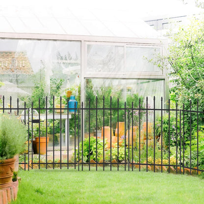 Metal Garden Fence with Gate 36 in H x 12 ft L, 1 Gate + 5 Panels Border Dog Fence Panels Animal Barrier, No Dig Garden Fencing for Yard Patio Flower Bed Lawn Outdoor, Arch Black