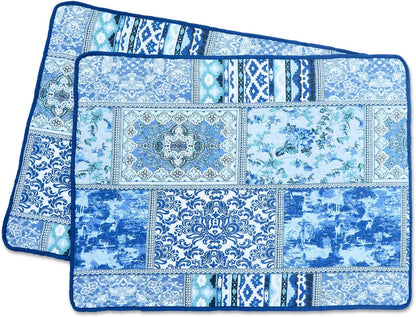 NEWLAKE Quilted Cotton Bed Pillowcases, Blue Classic Bohemian Pattern, 2 Pieces, 20x27 Inch
