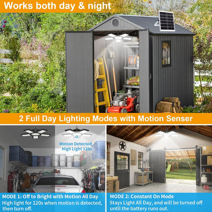 Solar Shed Light Indoor Outdoor, Upgrade Large 267LED Solar Powered Motion Sensor Pendant Light Works Day & Night, Solar Indoor Light with 2 Lighting Modes + Timer & Remote for Shed Gazebo Garage Barn
