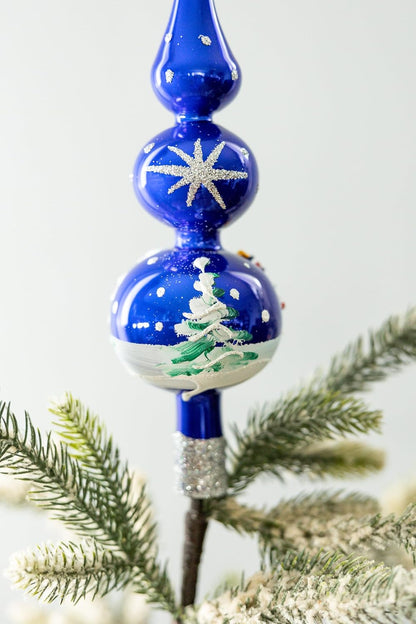 Christmas Tree Topper Spitz Glass Mouth Blown Hand-Decorated Embellishments (Midnight Blue, 12 inch)
