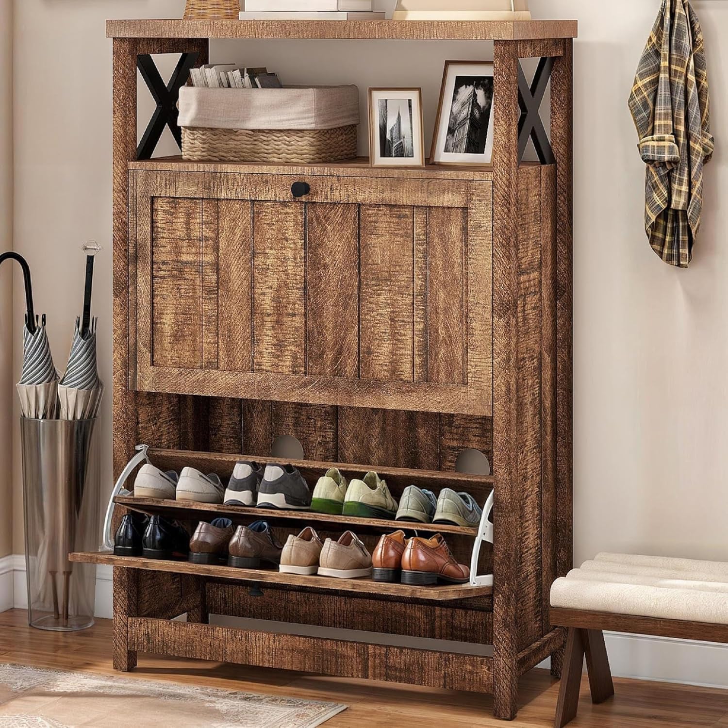 DWVO Rustic Brown Shoe Cabinet for Entryway
