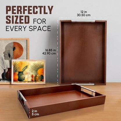 Acacia Wood Serving Tray with Handles - 17" x 13" Rectangular, Decorative Ottoman Tray for Living Room, Coffee Table, Breakfast in Bed, Candle Display
