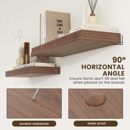 Deep Floating Shelves for Wall, 36'' x 12'' Rustic Large Floating Shelves Set of 2, 12 Inch Deep Walnut Wood Wall Shelves for Living Room Bathroom Laundry Room Bedroom Kitchen Home Office - Walnut