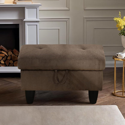 Ottoman Rectangular Storage Ottoman Bench, Flannel Footrest Stool Footstool with Lid for Living Room, Bedroom, Entryway, Dark Brown, 28.5"x19"x17.5"