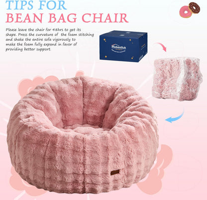 Hobestluk Bean Bag Chair Oversized Bean Bag Chair for Adults Donut-Shaped Large Bean Bag with Spacious Design for Living Room Bedroom or Reading Nook (Bubble Pink)