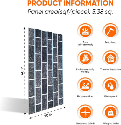 IZODEKOR 3D Brick Effect Wall Panels - Faux Brick Paneling for Living Room, Kitchen, Bathroom and More | Ash Smoke - Pack of 3, Covers 16 sq ft