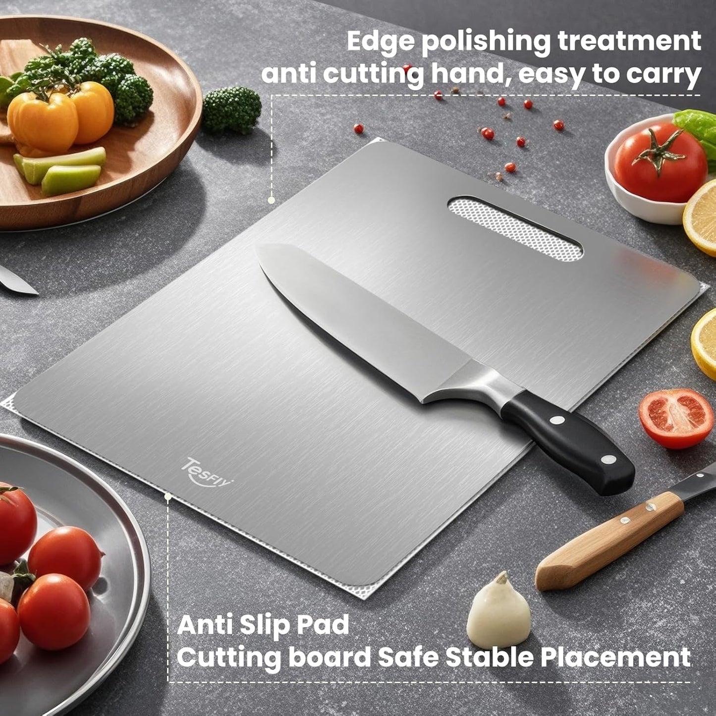 2 Pack Titanium Cutting Board - 100% Pure Titanium Cutting Boards For Kitchen,Easy to clean, Double-sided food-grade Cutting Board For Cutting Meats, Fruits And Vegetables(13 * 9)