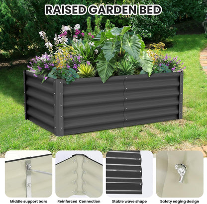 Large Outdoor Planter Boxes Kit Set of 2,6x3x1.5ft Galvanized Raised Bed Planter with Open-Ended Base Design, Elevated for Outdoor Plants, Durable Raised Bed for Gardening,Green