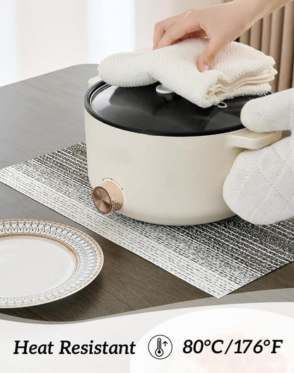 Leetaltree Black with White Woven Placemats Set of 8 - Heat Resistant Non-Slip Place mats for Dining Table, Washable Durable PVC Vinyl Woven Table Mats(Black with White, 8)