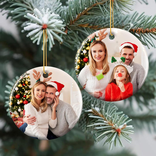 Personalized Christmas Ornaments 2025 - Custom Double-Sided Photo Ceramic Xmas Tree Hanging Decor, Unique for Family Friends (A04-Ceramic Style)