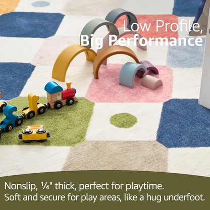 jinchan Kids Rug for Classroom 7ft Radius Corner Washable Area Rug Modern Colorful Quarter Circle Rug Soft Non-Slip Carpet for Nursery Playroom Daycare Reading Nook Living Room Circus on Cream