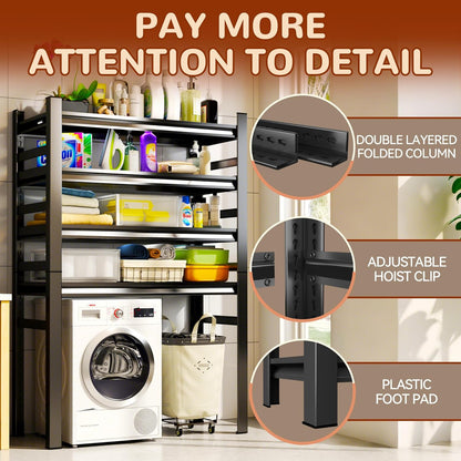 Laundry Shelf,5 Tier Over Washer and Dryer Storage Shelves,Adjustable Easy to Install,Space Saver Laundry Shelf Organizer,Utility Shelves for Balcony,Black,72”H*15.7”D*35.4“W