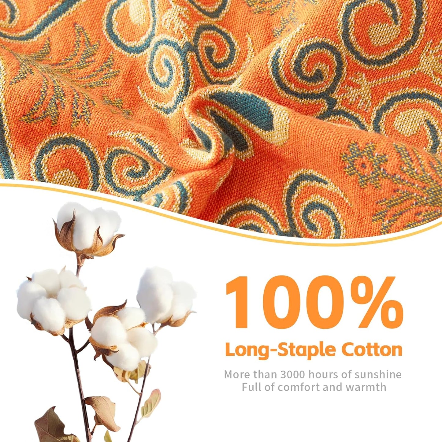 Colorful Throw Blanket Ultra Soft Cotton Orange Decorative Throw All Season Rustic Reversible Bohemian Throw Quilt Farmhouse Decoration(60"x80",04-Garland)