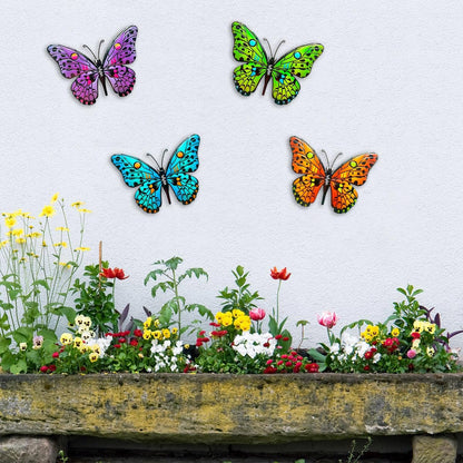 MACLARONX 4 PCS Metal Butterfly 9.6" Butterflies Outdoor Fence Yard Art Wall Decor Hanging Decorations for Garden Living Room Bedroom Patio Balcony Gift for Family Friends Housewarming