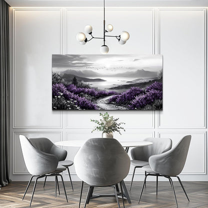KELIYUAN Black And White Home Decoration Canvas Wall Art For Restaurant Natural Landscape Painting Printing Landscape Purple Grass Picture Suitable For Living Room Bedroom Office Wall Decor 20x40In