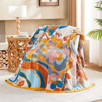 Boho Throw Blanket, Lightweight Blankets for Summer, 100% Cotton Bohemian Decorative Throw Blanket, 60"x80" Reversible Muslin Breathable Woven Farmhouse Blankets Quilt,