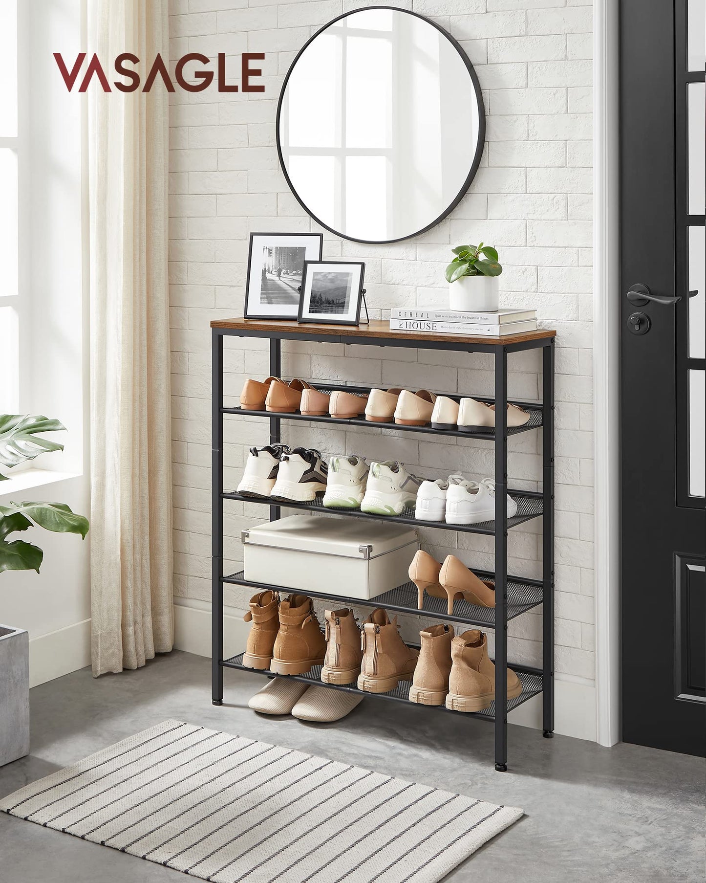 VASAGLE Shoe Rack for Entryway, Freestanding, Adjustable, Industrial