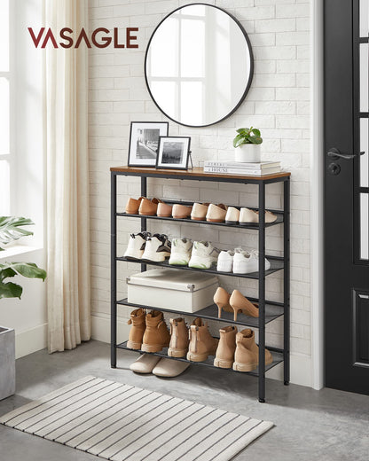 VASAGLE Shoe Rack for Entryway, Freestanding, Adjustable, Industrial